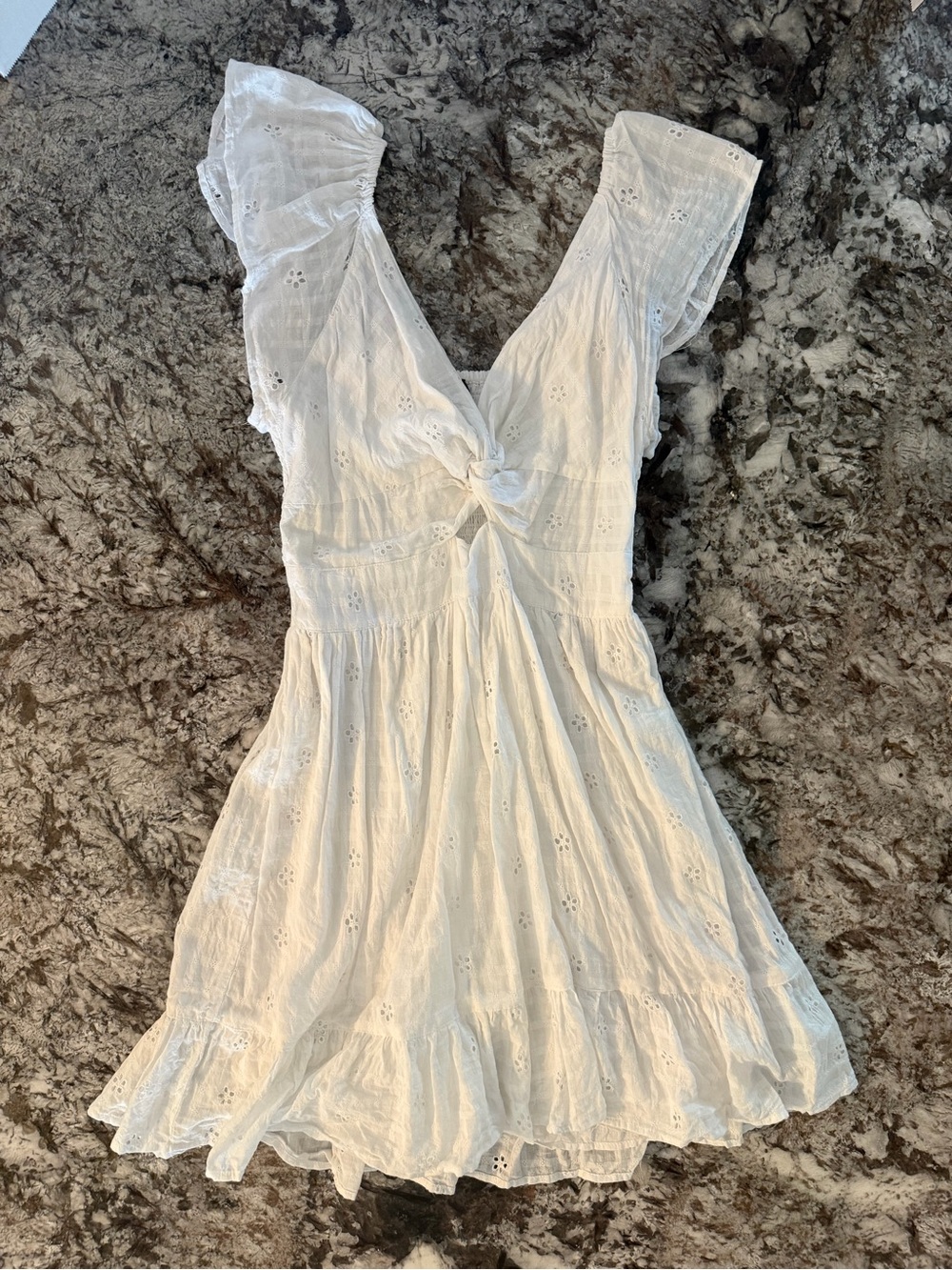 Angie White Eyelet Tie-Front Mini Dress